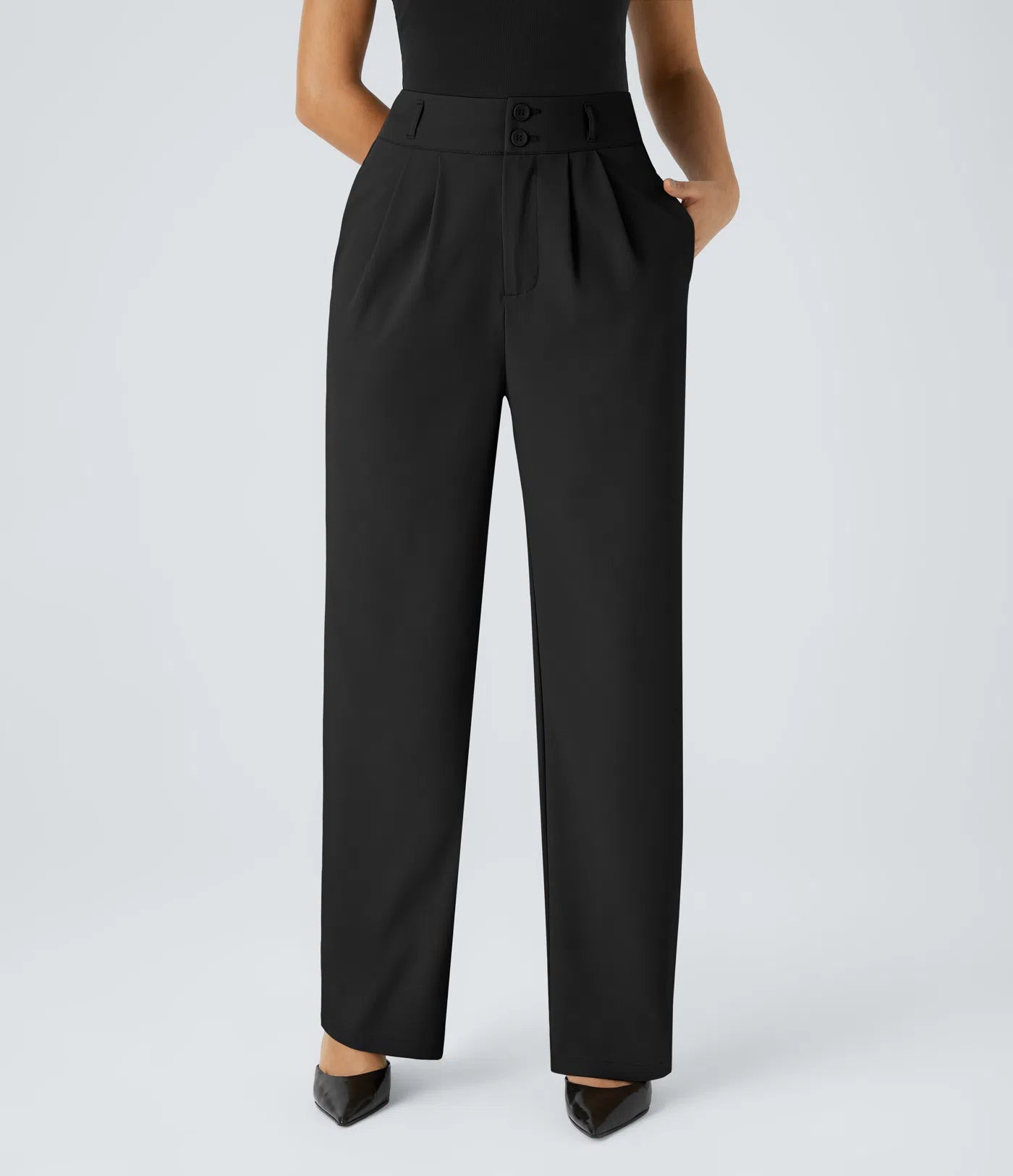 BumFlair – High Waisted Zipper Pocket Shirred Straight Leg Work Pants