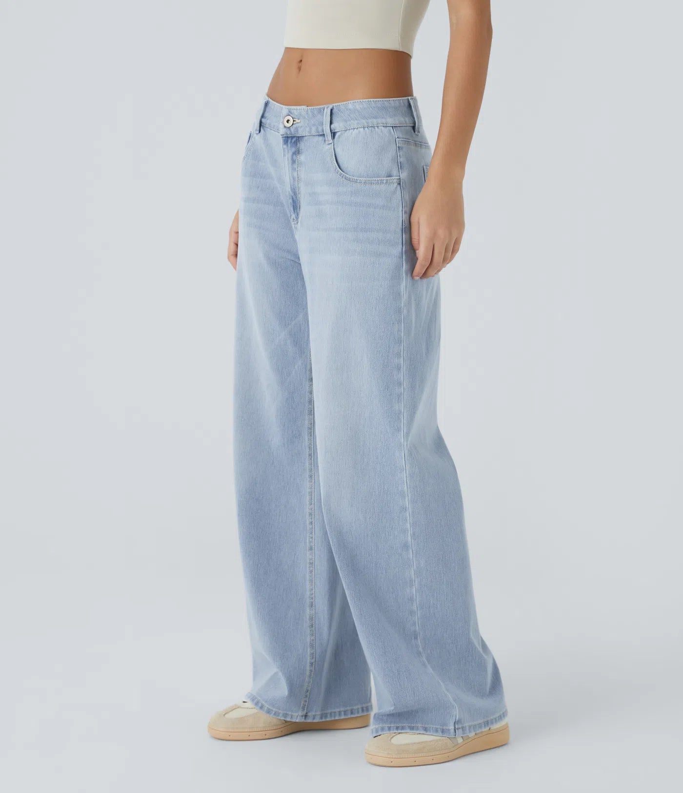 BumFlair - Low Rise Zipper Pockets Washed Baggy Wide Leg Casual Jeans