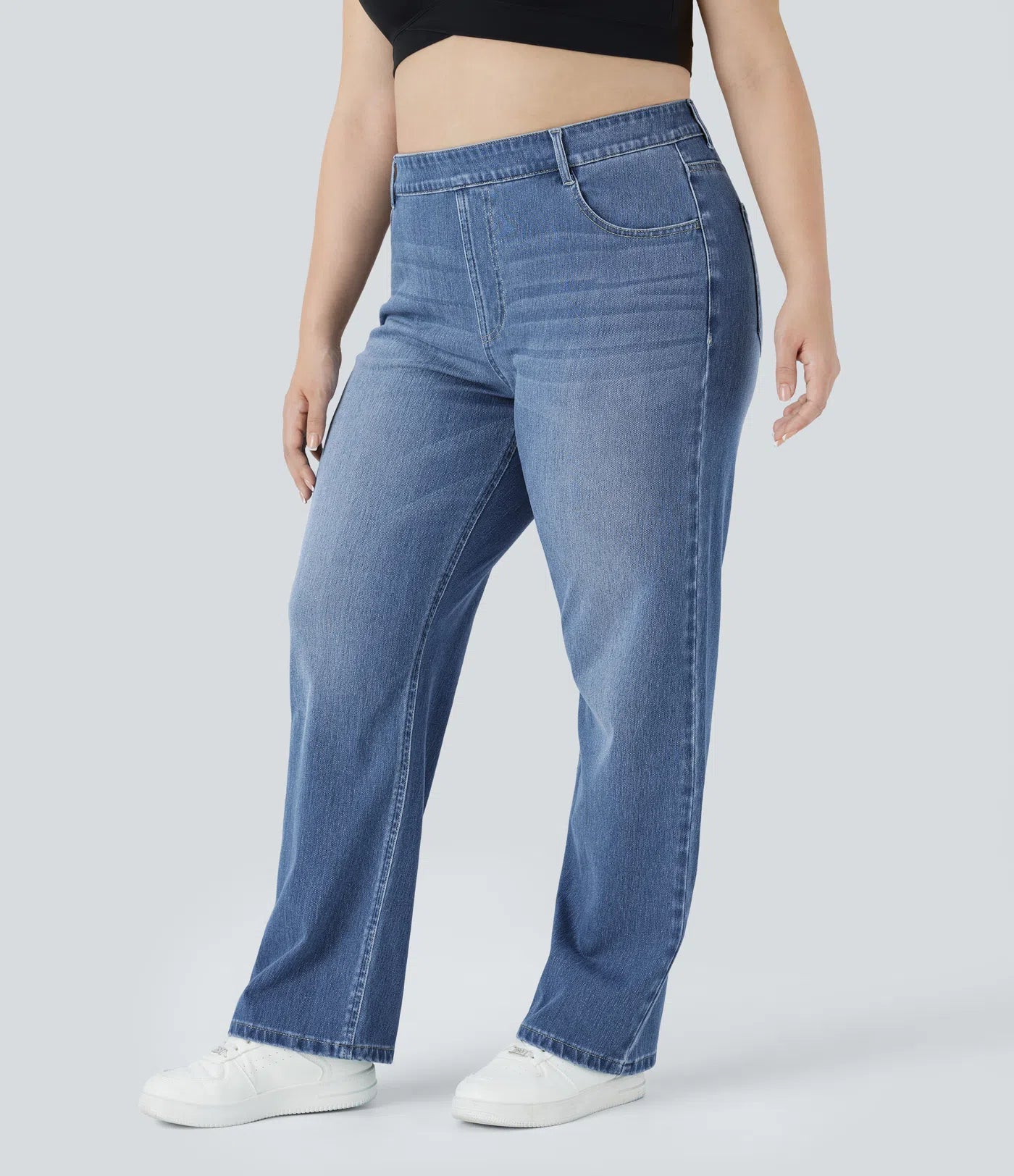BumFlair - High Waisted Pockets Straight Leg Washed Casual Plus Size Jeans