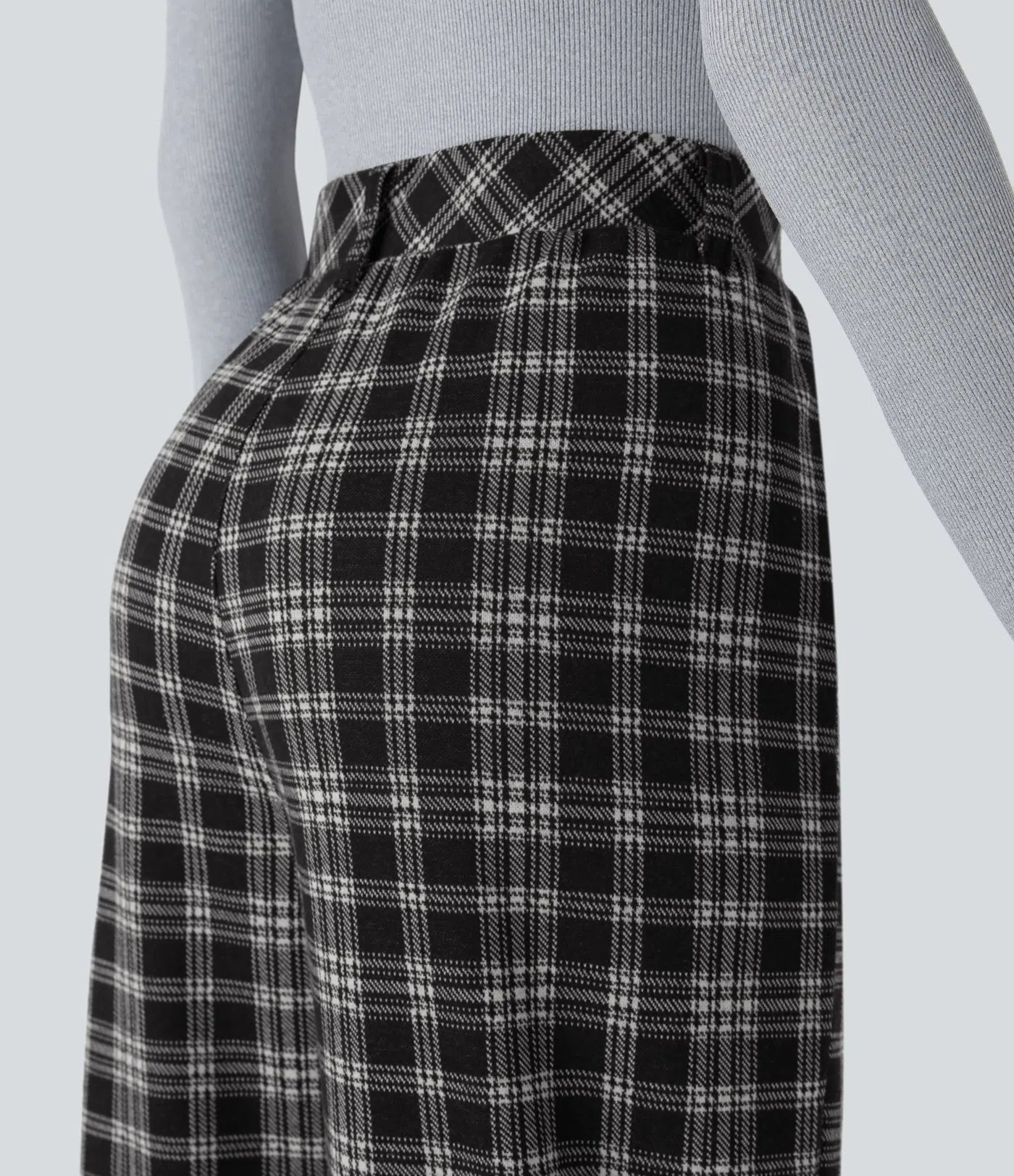 BumFlair - High Waisted Pocket Wide Leg Houndstooth Plaid Casual Pants