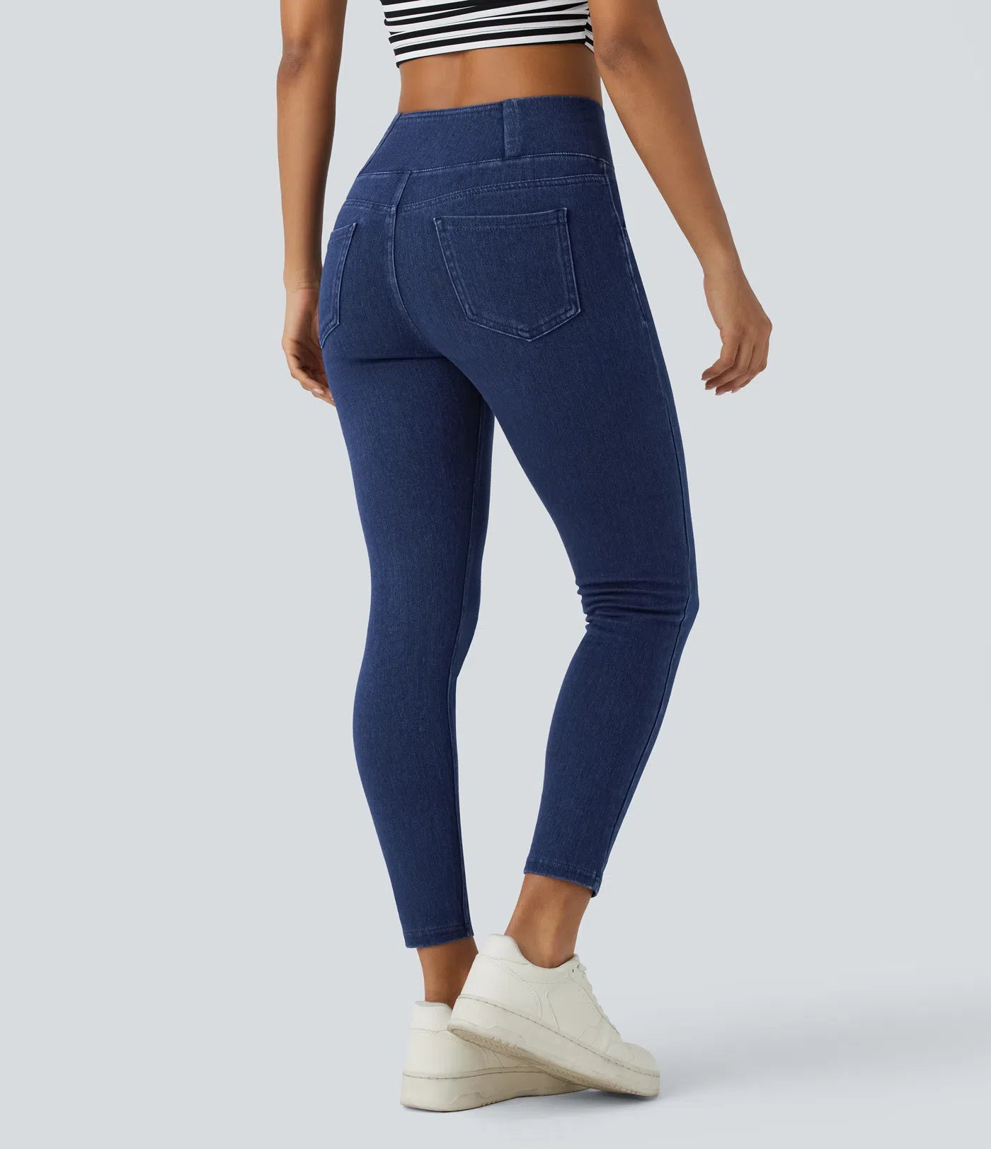 BumFlair - High Waisted Crossover Pockets Denim Work Leggings