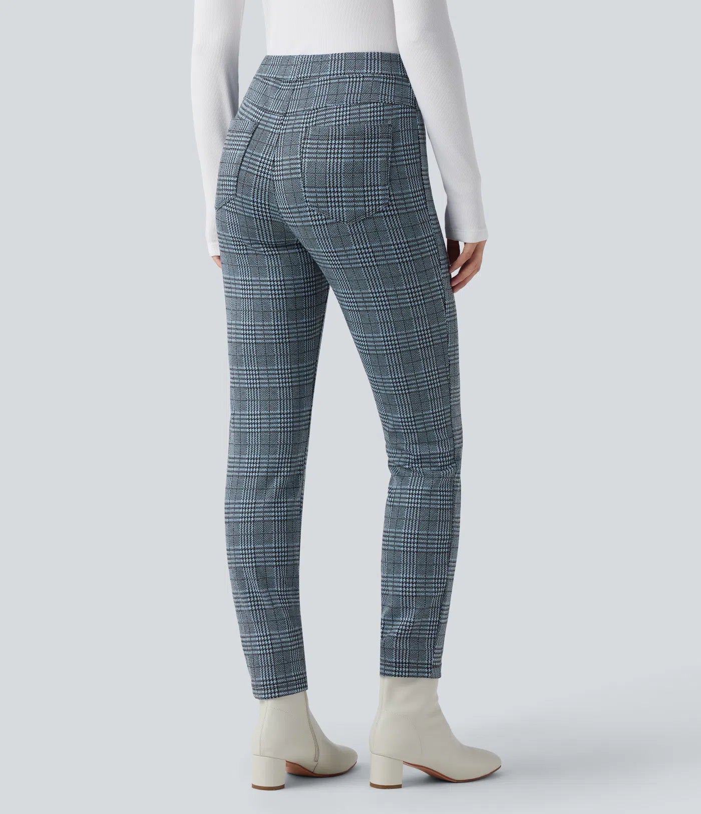 BumFlair – High Waisted Pocket Houndstooth Plaid Skinny Work Pants