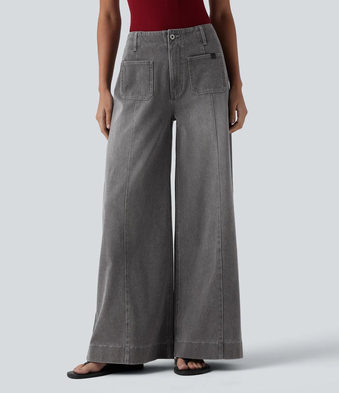 BumFlair – High Waisted Pockets Washed Casual Wide Leg Jeans