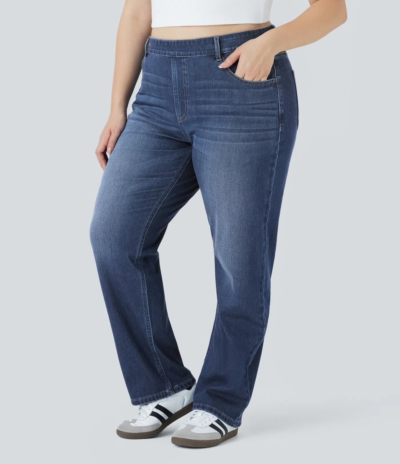 BumFlair - High Waisted Pockets Straight Leg Washed Casual Plus Size Jeans
