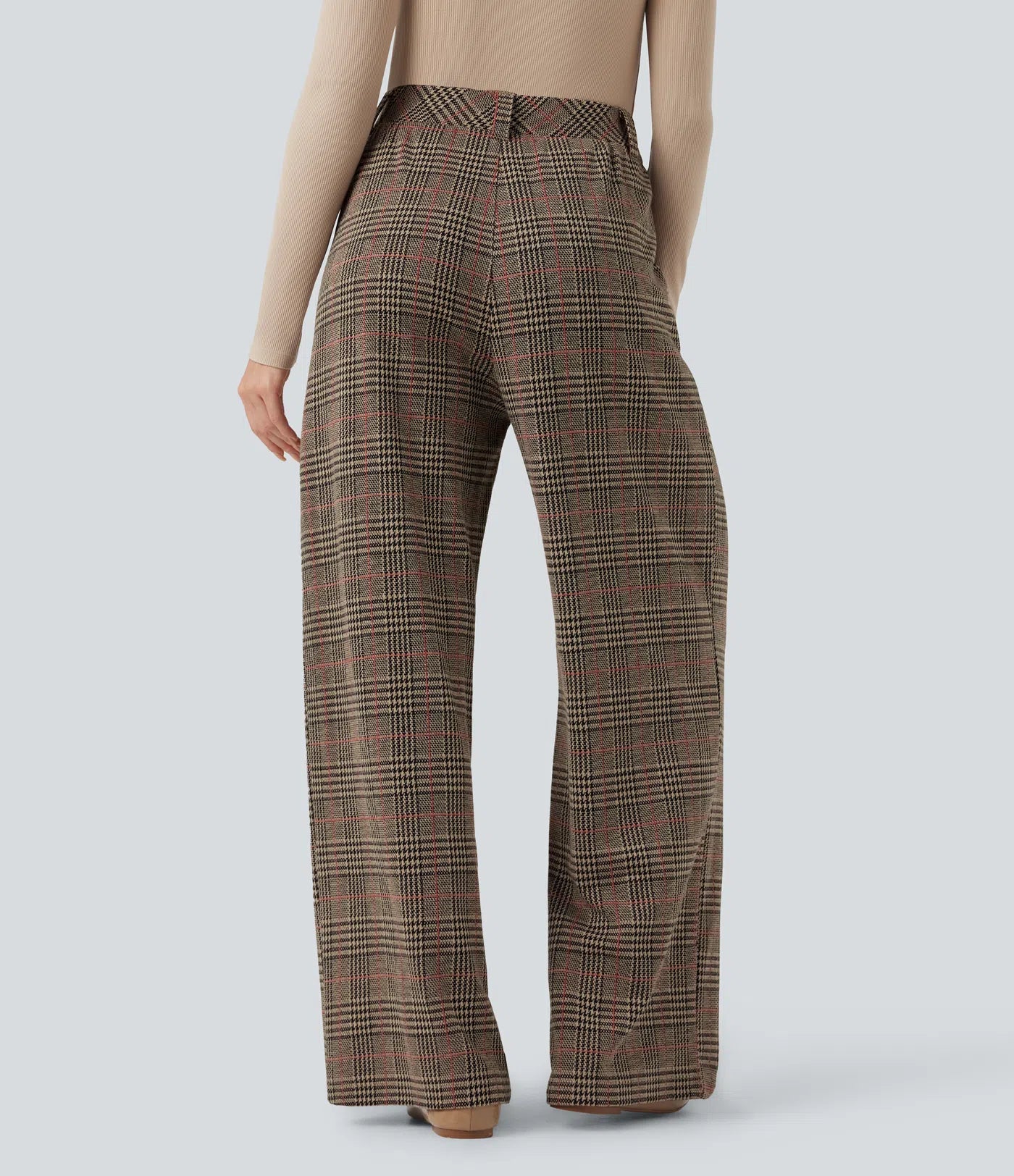 BumFlair - High Waisted Pocket Wide Leg Houndstooth Plaid Casual Pants