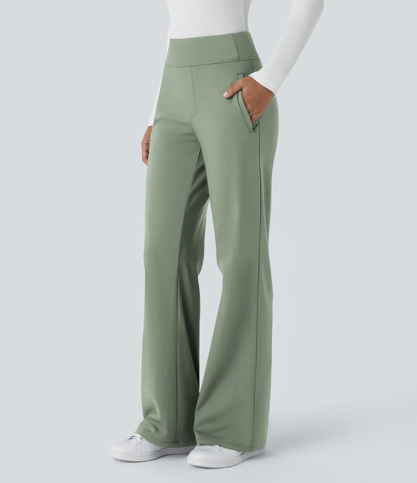 BumFlair - Mid Rise Side Zipper Pocket Work Flare Pants