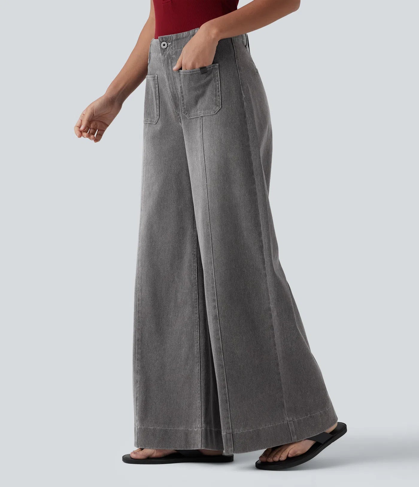 BumFlair – High Waisted Pockets Washed Casual Wide Leg Jeans