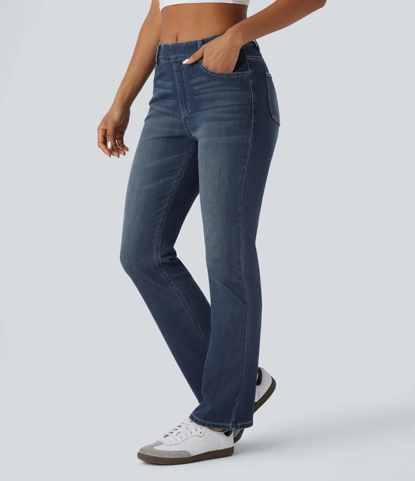 BumFlair - High Waisted Pockets Washed Casual Bootcut Jeans