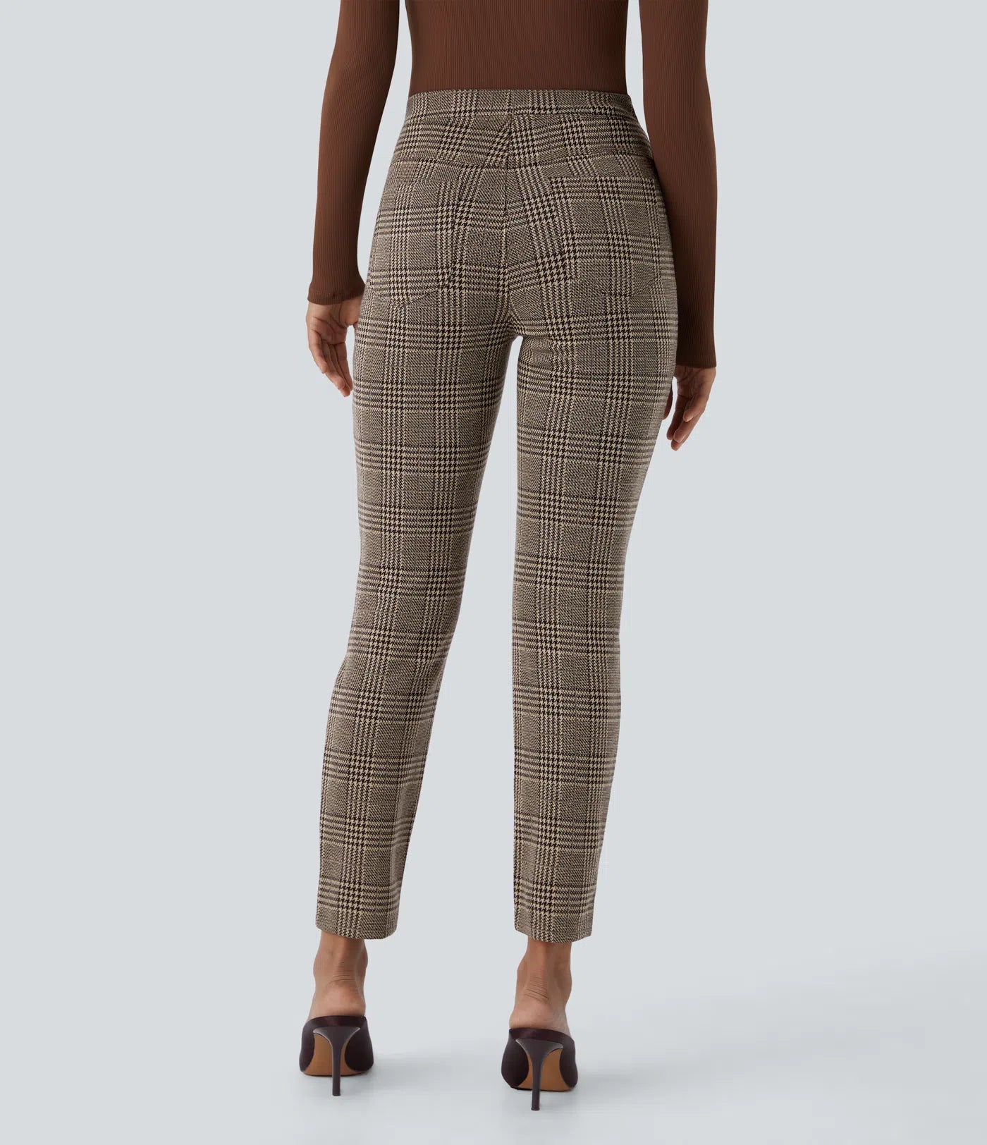 BumFlair – High Waisted Pocket Houndstooth Plaid Skinny Work Pants