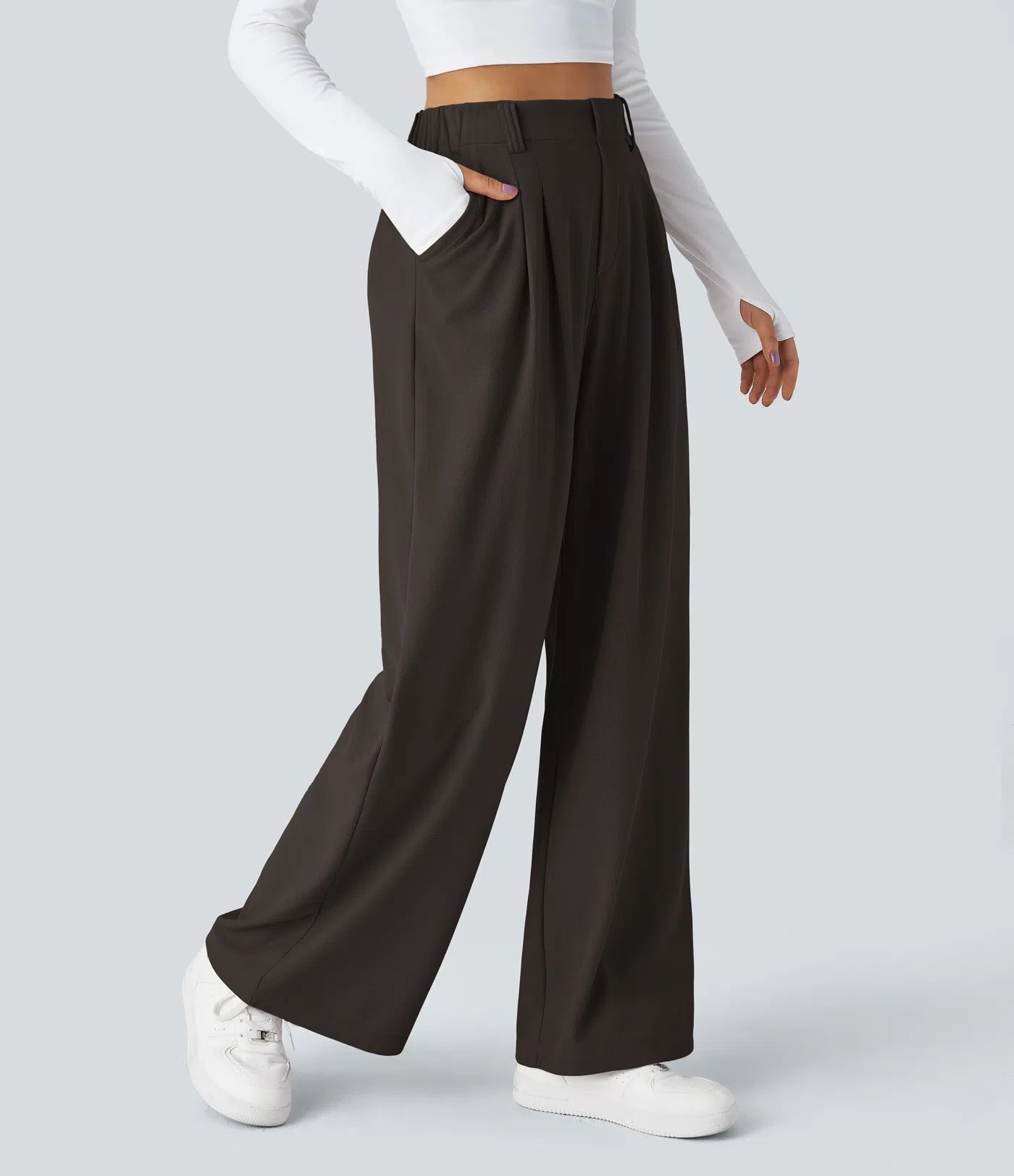 BumFlair - High Waisted Pocket Wide Leg Waffle Work Pants