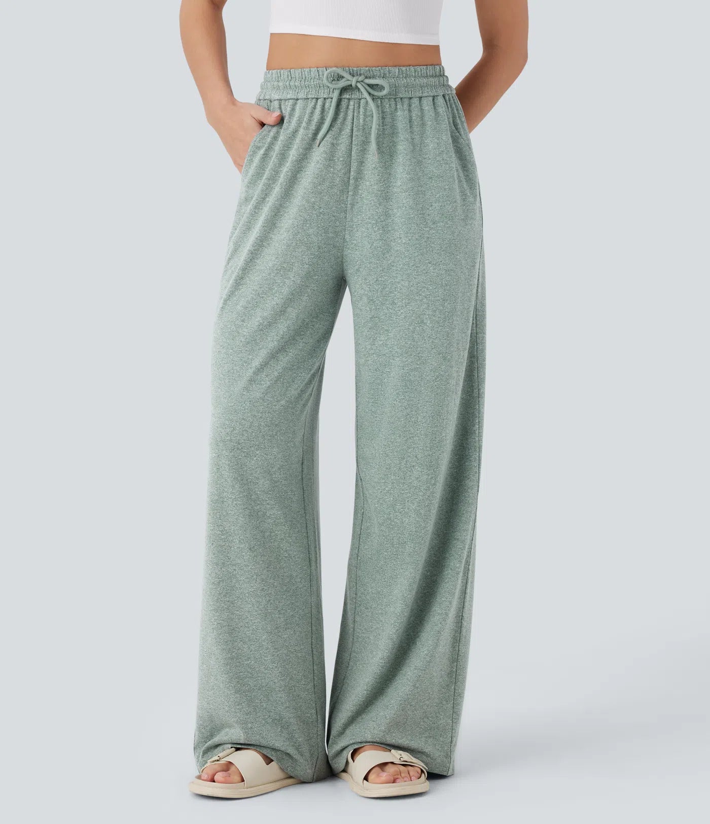 BumFlair - High Waisted Drawstring Pocket Wide Leg Casual Pants