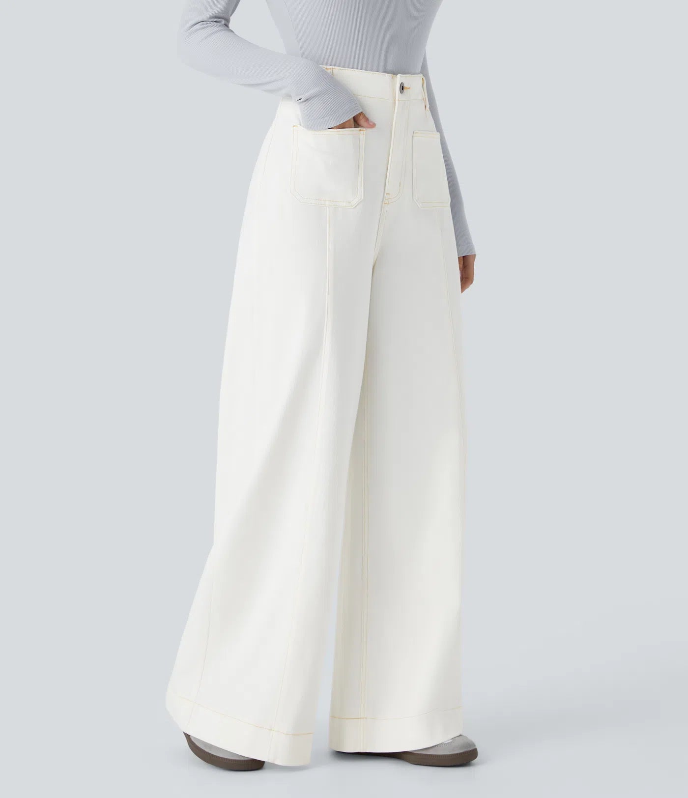 BumFlair – High Waisted Pockets Washed Casual Wide Leg Jeans