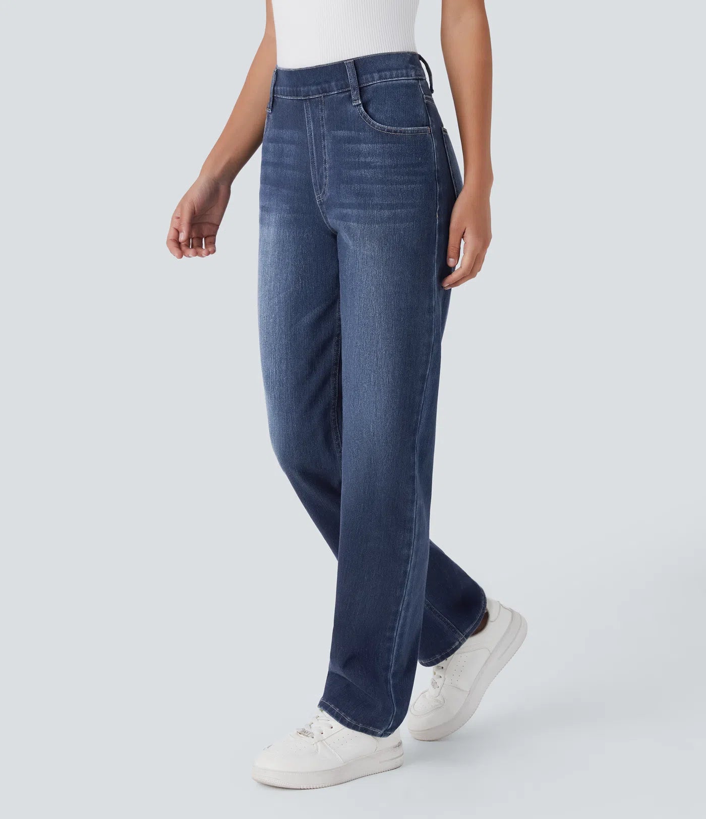 BumFlair - High Waisted Pockets Straight Leg Washed Casual Jeans