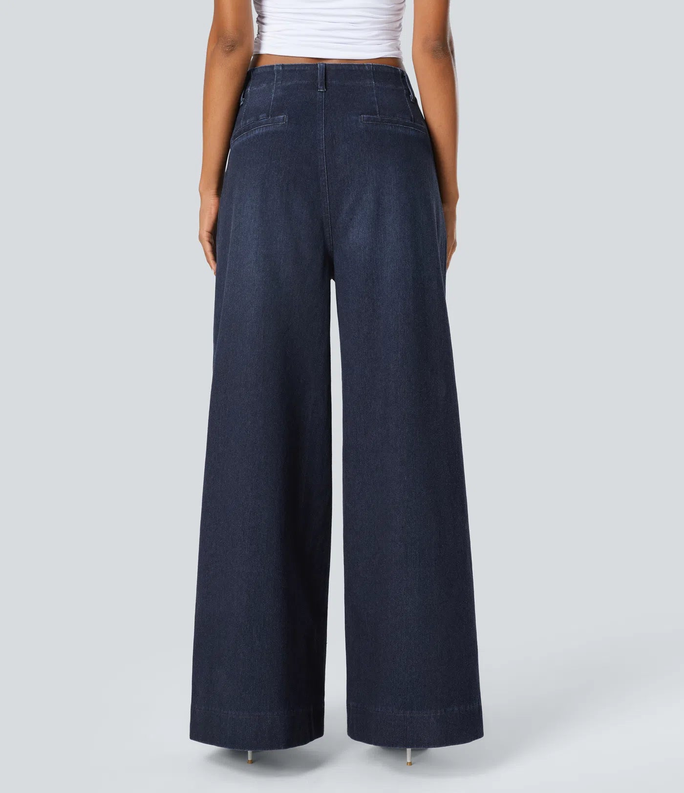 BumFlair – High Waisted Pockets Washed Casual Wide Leg Jeans