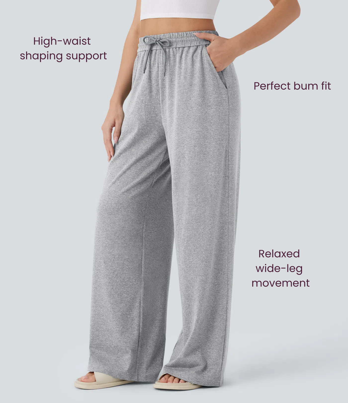 BumFlair - High Waisted Drawstring Pocket Wide Leg Casual Pants