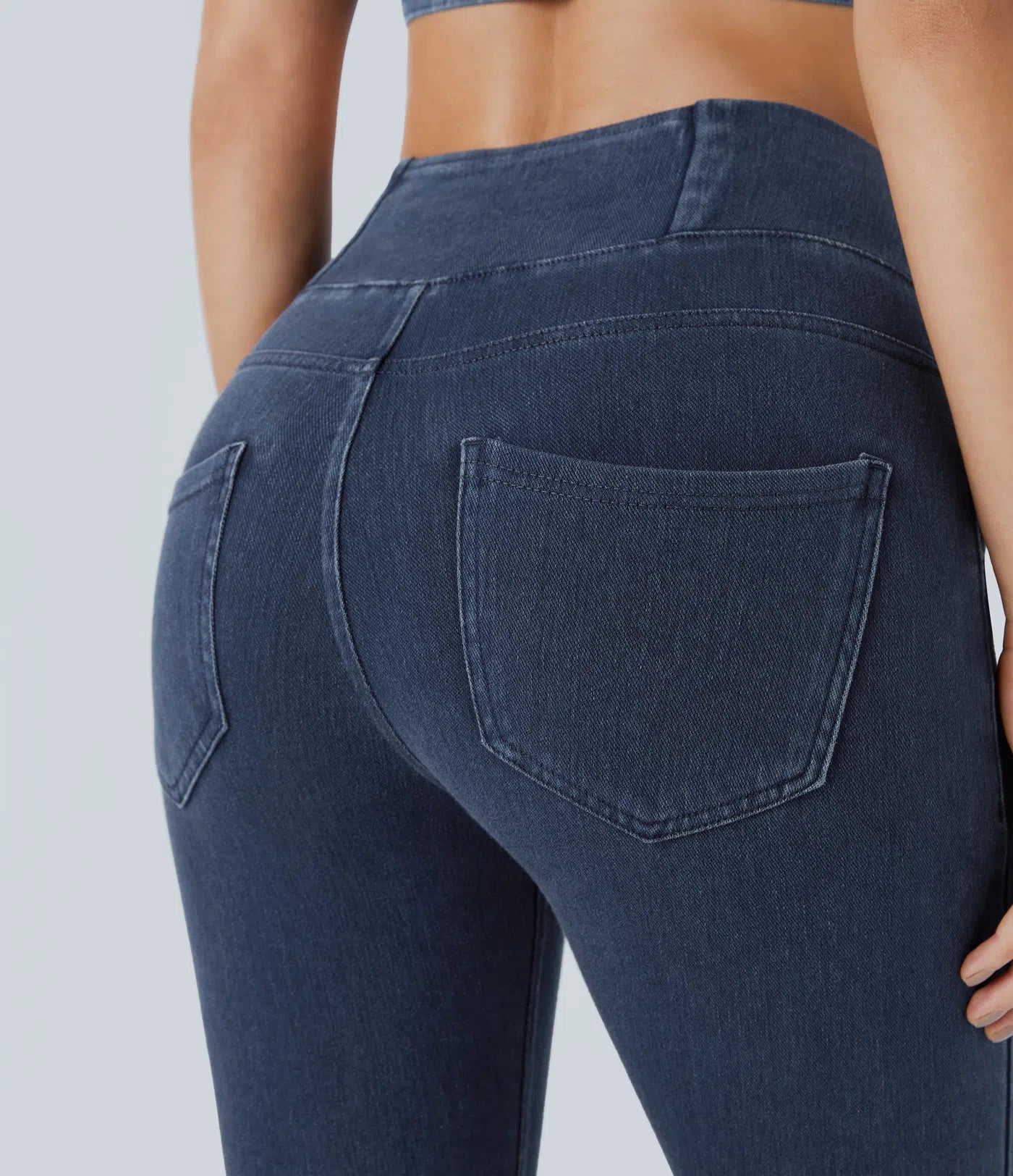 BumFlair - High Waisted Crossover Pockets Denim Work Leggings