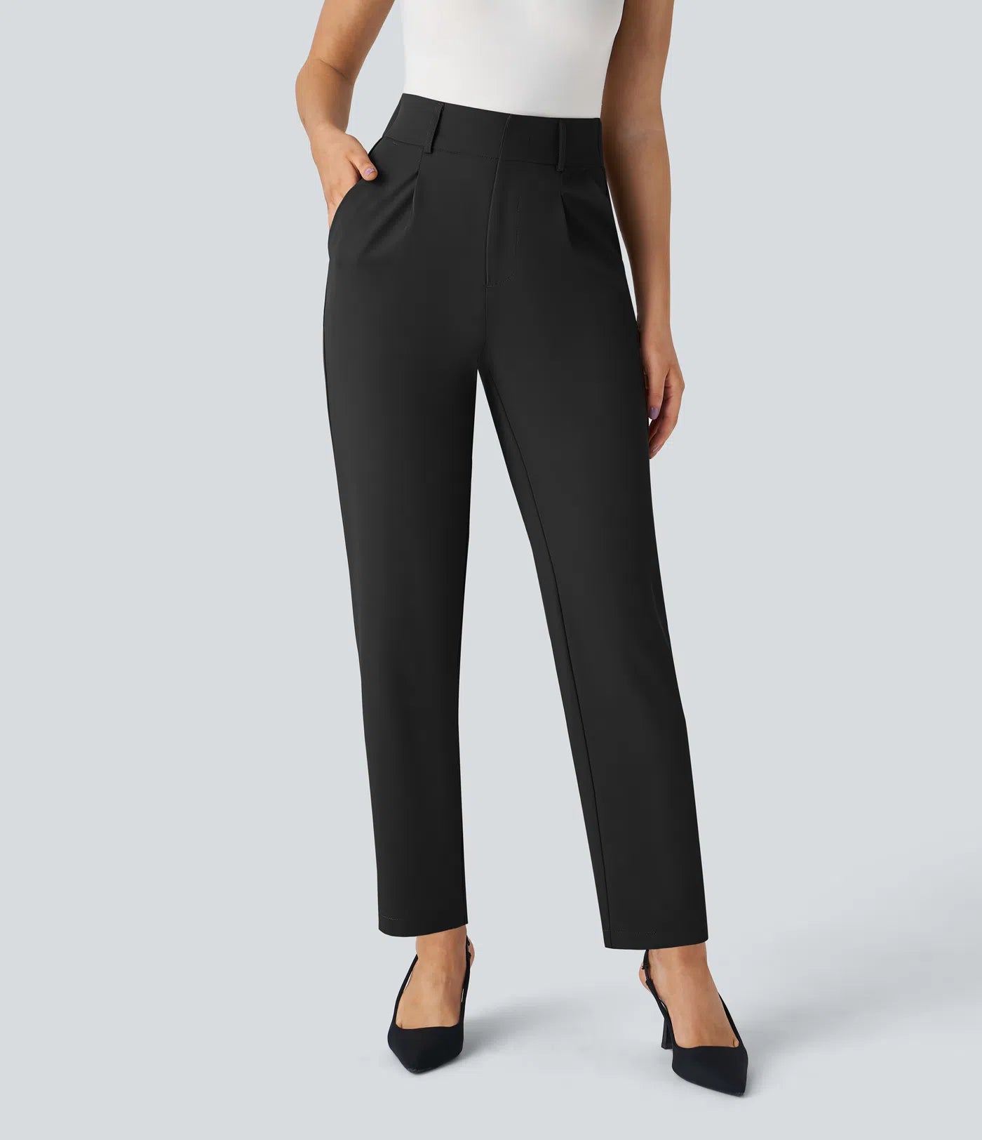 BumFlair - High Waisted Pocket Solid Work Tapered Pants