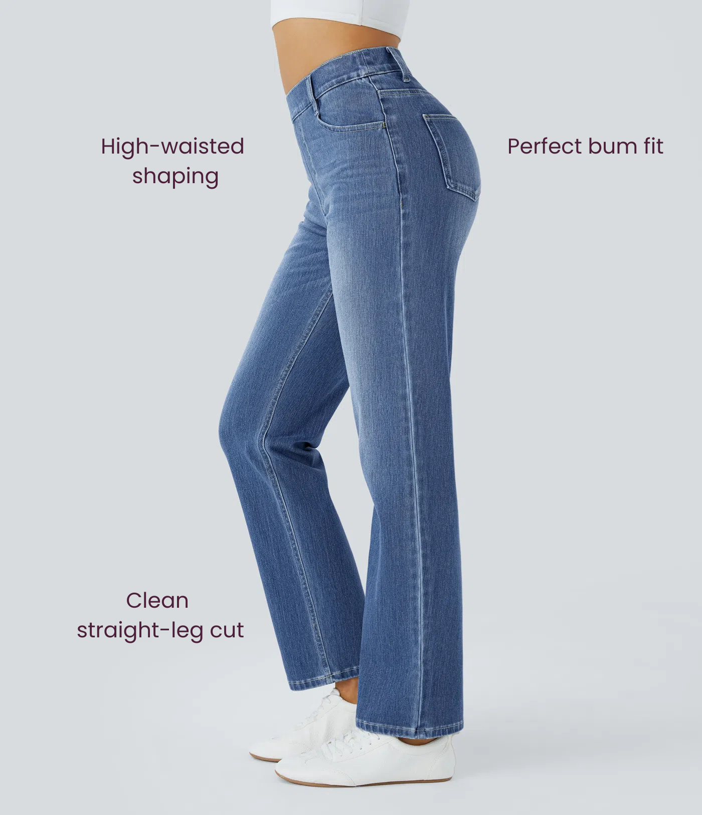 BumFlair - High Waisted Pockets Straight Leg Washed Casual Jeans