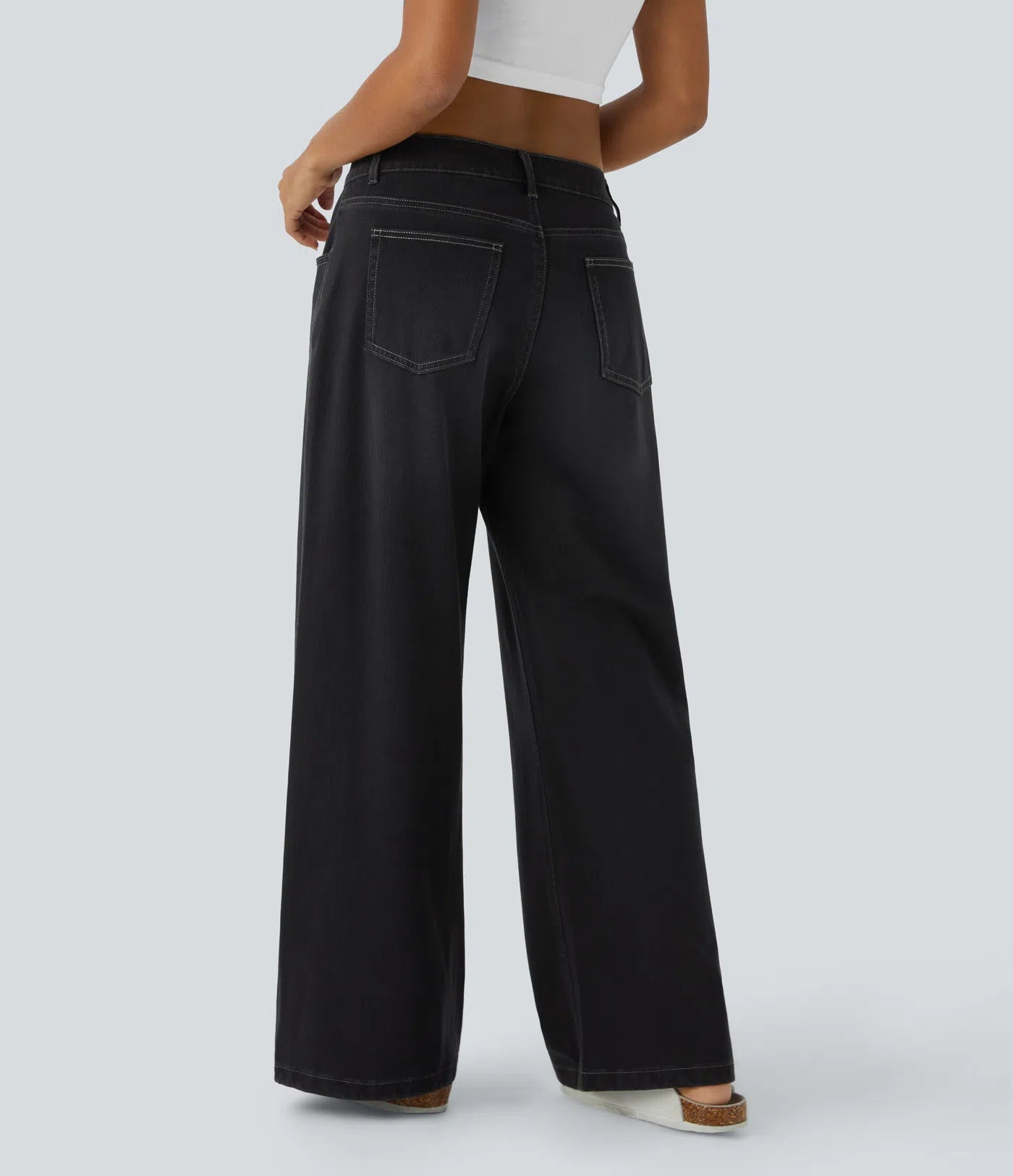 BumFlair - Low Rise Zipper Pockets Washed Baggy Wide Leg Casual Jeans