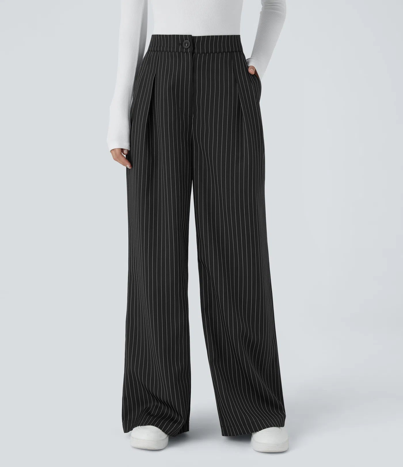 BumFlair – High Waisted Zipper Pocket Wide Leg Striped Work Pants