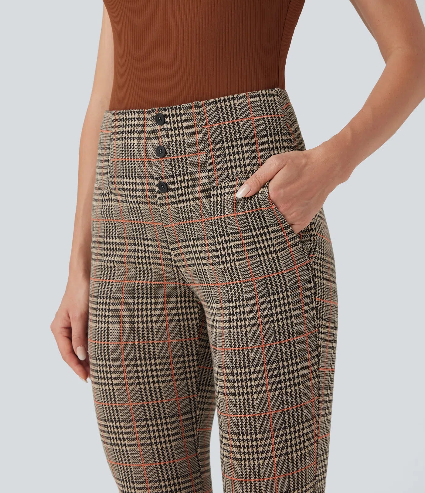 BumFlair – High Waisted Houndstooth Plaid Skinny Work Pants with Pockets