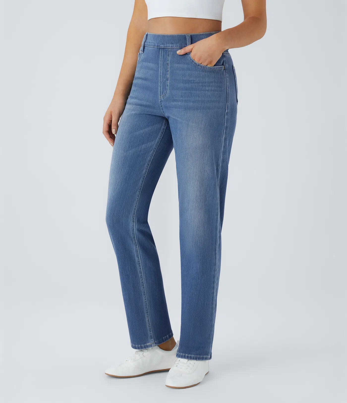 BumFlair - High Waisted Pockets Straight Leg Washed Casual Jeans