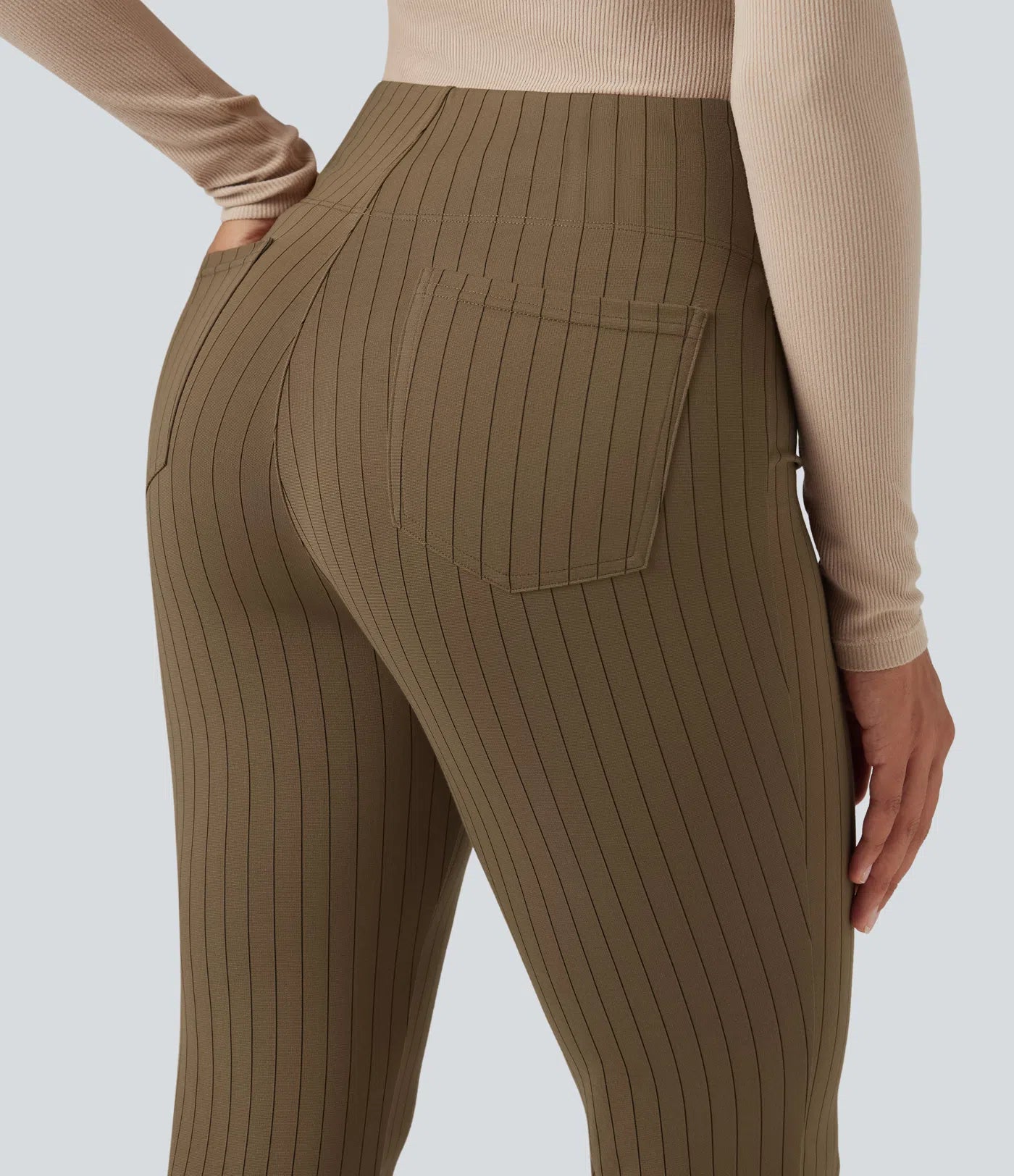 BumFlair - High Waisted Striped Work Flare Pants with Pockets