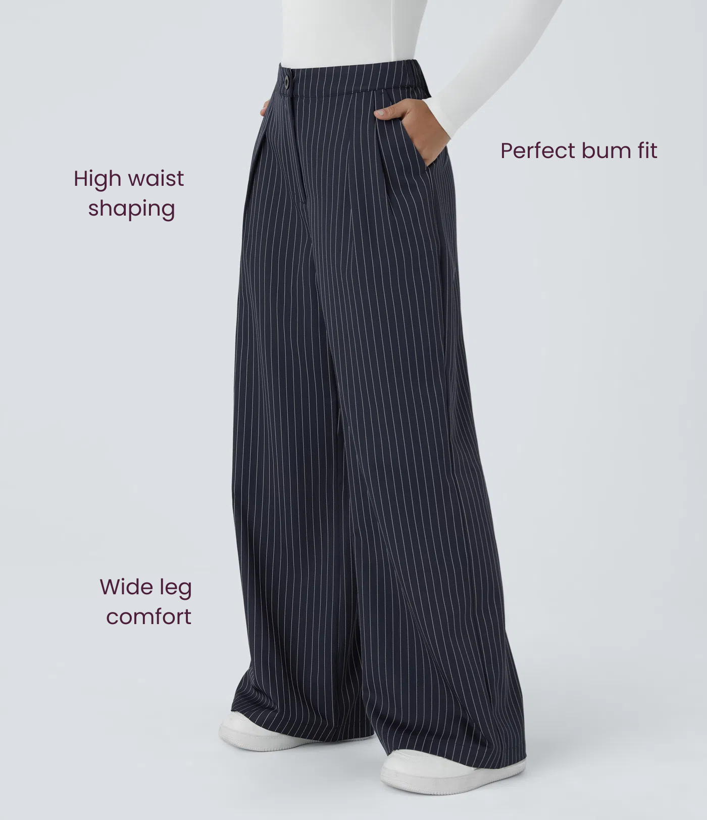 BumFlair – High Waisted Zipper Pocket Wide Leg Striped Work Pants