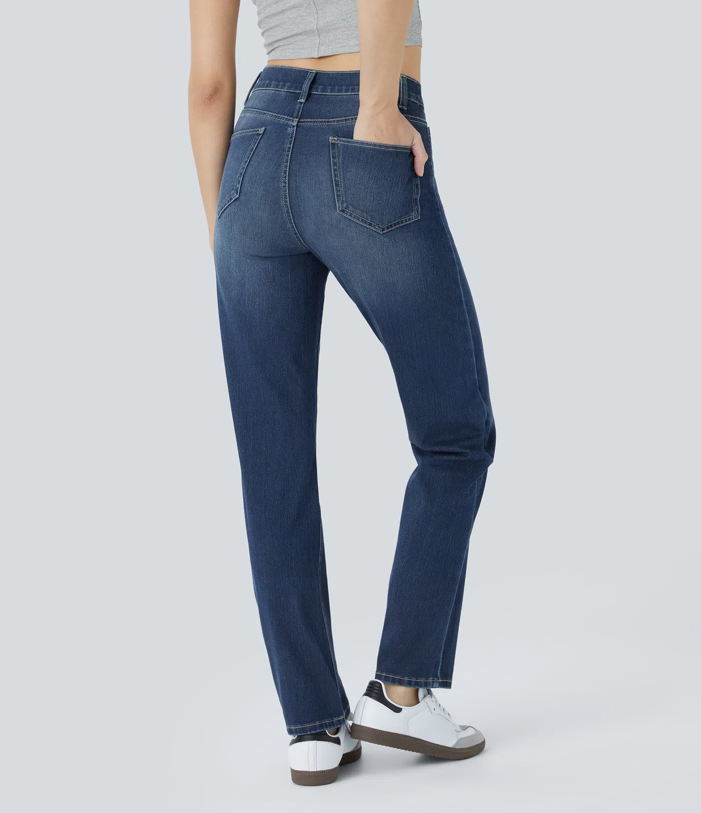 BumFlair - High Waisted Pockets Straight Leg Washed Casual Jeans