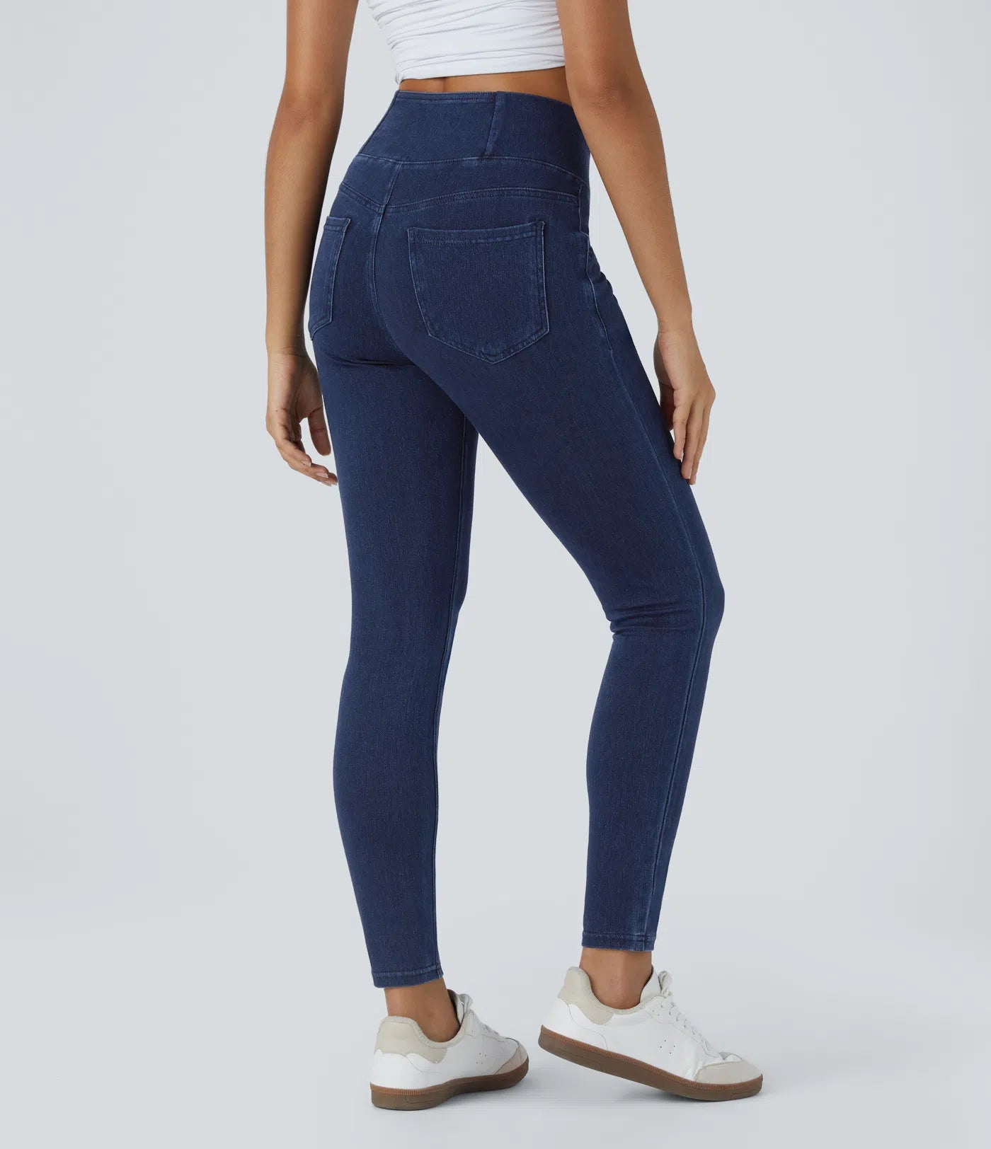 BumFlair - High Waisted Crossover Pockets Denim Work Leggings