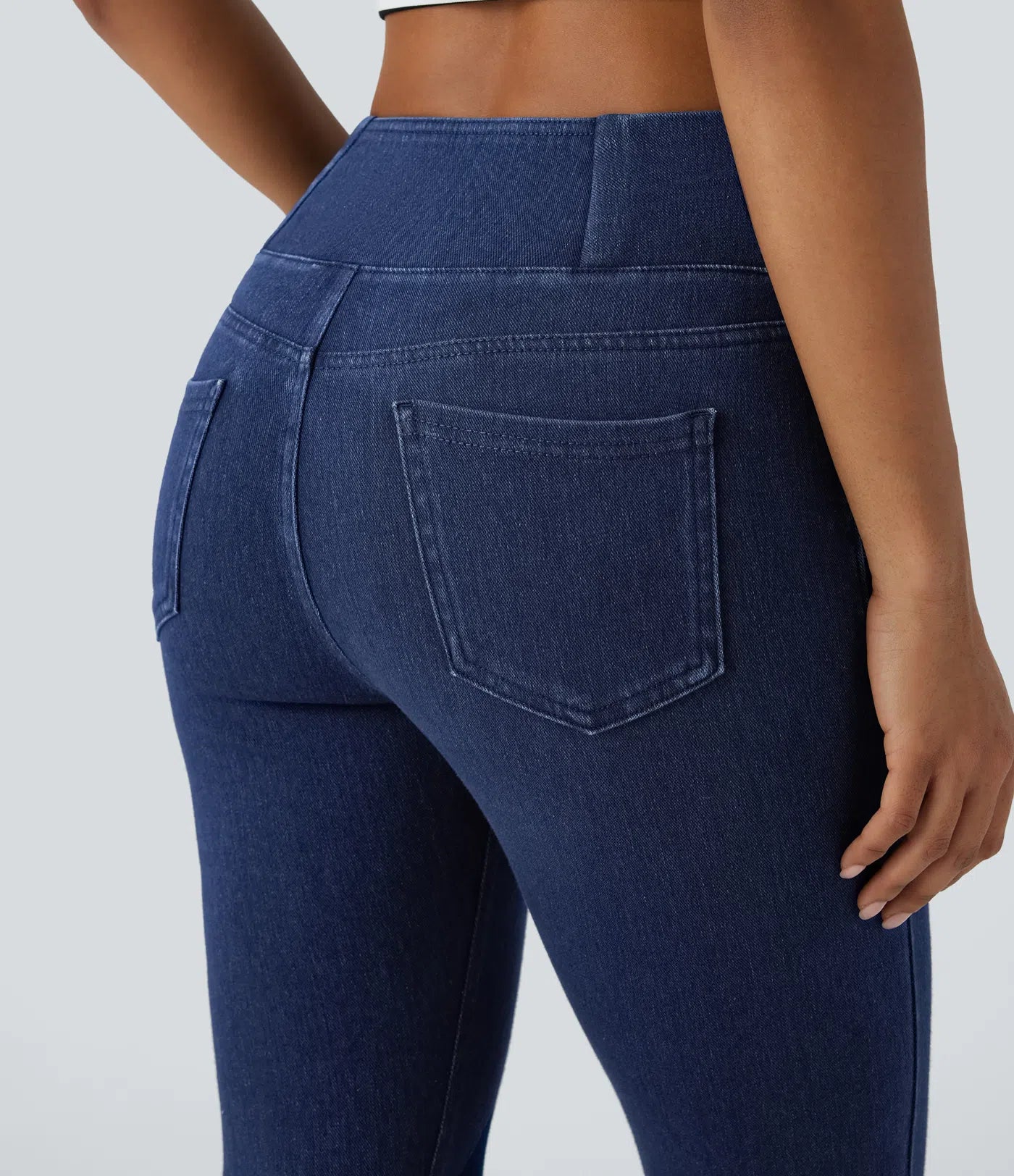 BumFlair - High Waisted Crossover Pockets Denim Work Leggings
