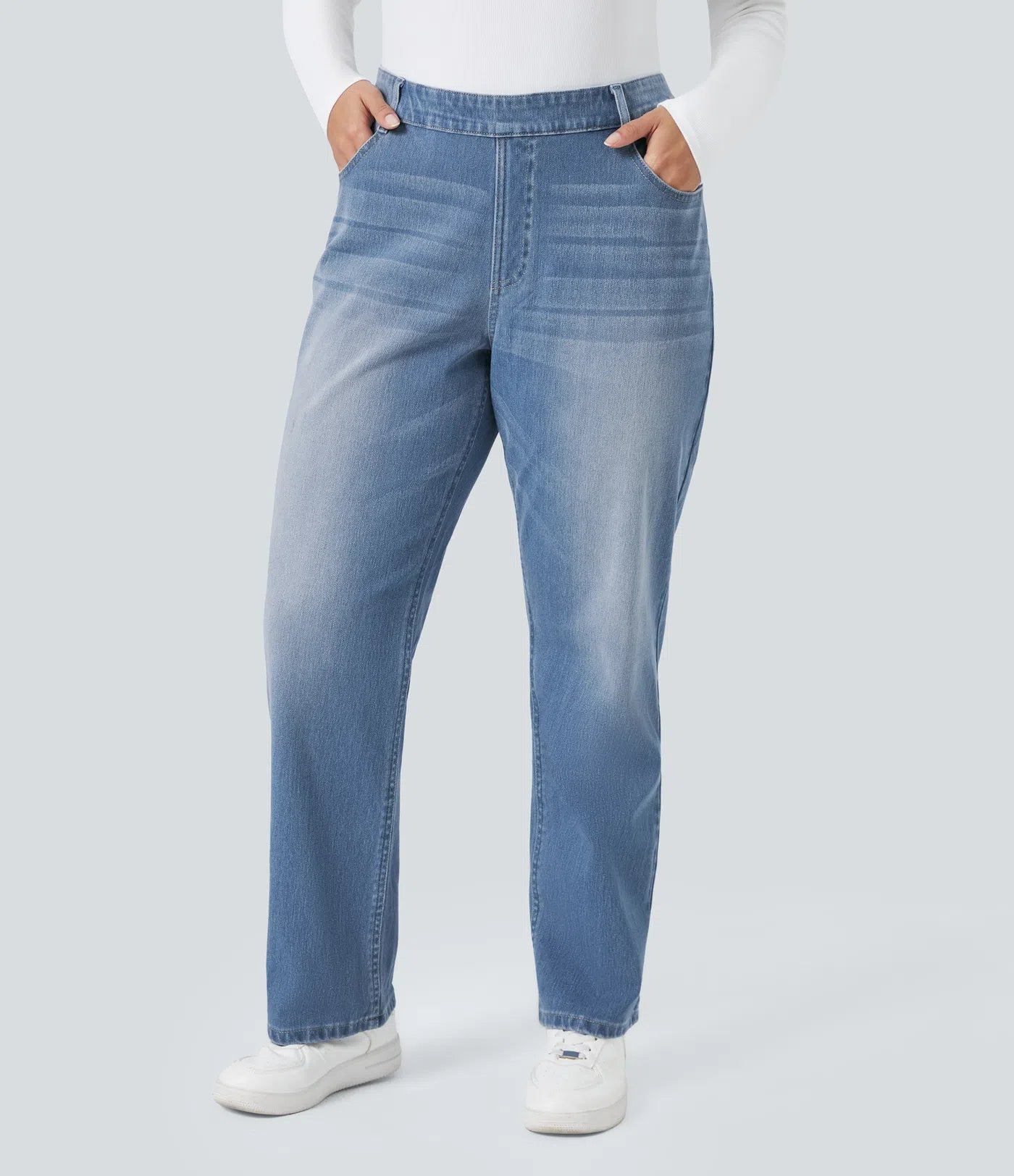 BumFlair - High Waisted Pockets Straight Leg Washed Casual Plus Size Jeans