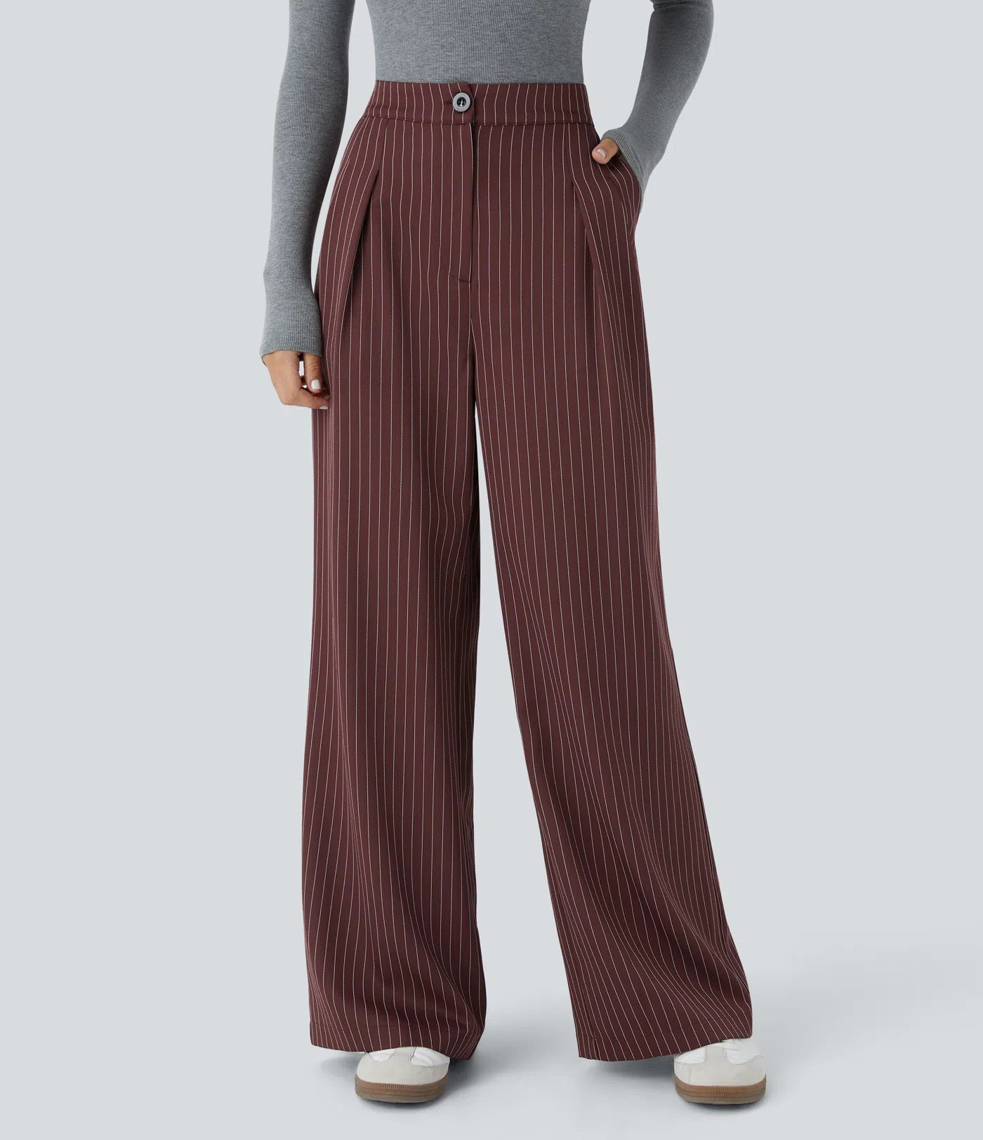 BumFlair – High Waisted Zipper Pocket Wide Leg Striped Work Pants