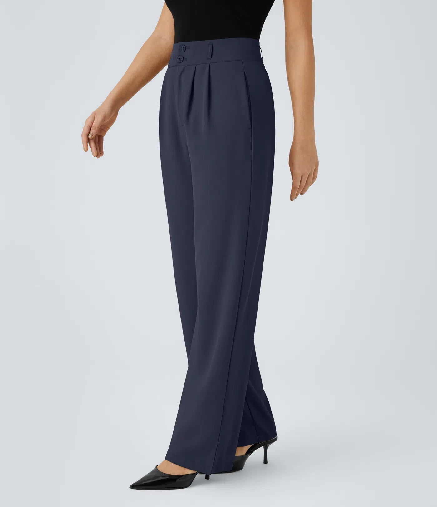 BumFlair – High Waisted Zipper Pocket Shirred Straight Leg Work Pants