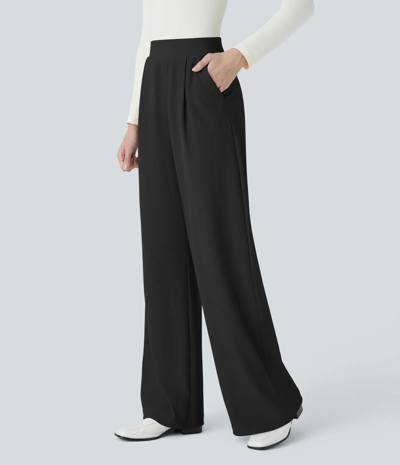 BumFlair - High Waisted Body Sculpt Waist-Slimming Pocket Wide Leg Micro Waffle Work Pants