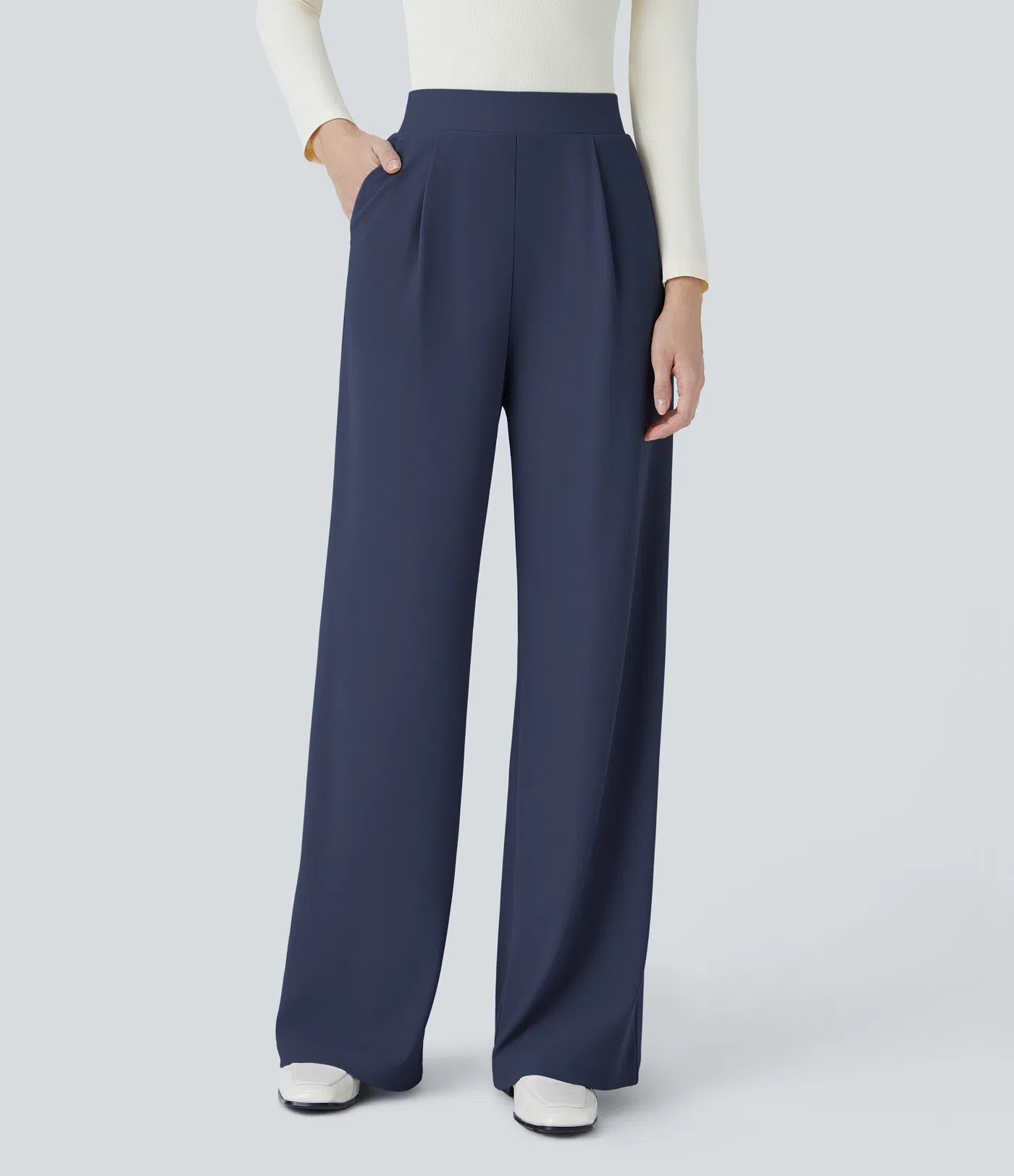 BumFlair - High Waisted Body Sculpt Waist-Slimming Pocket Wide Leg Micro Waffle Work Pants