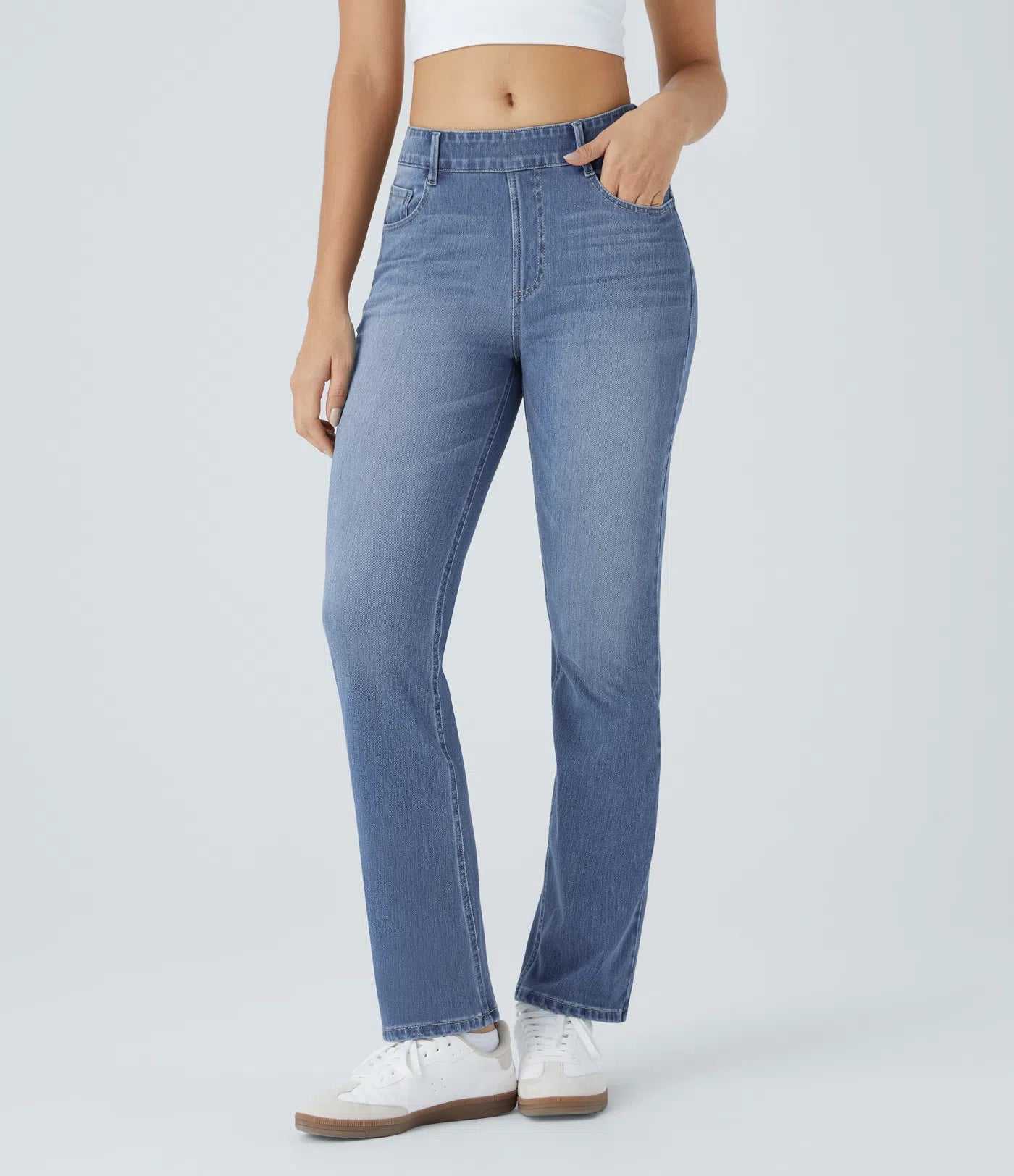 BumFlair - High Waisted Pockets Washed Casual Bootcut Jeans