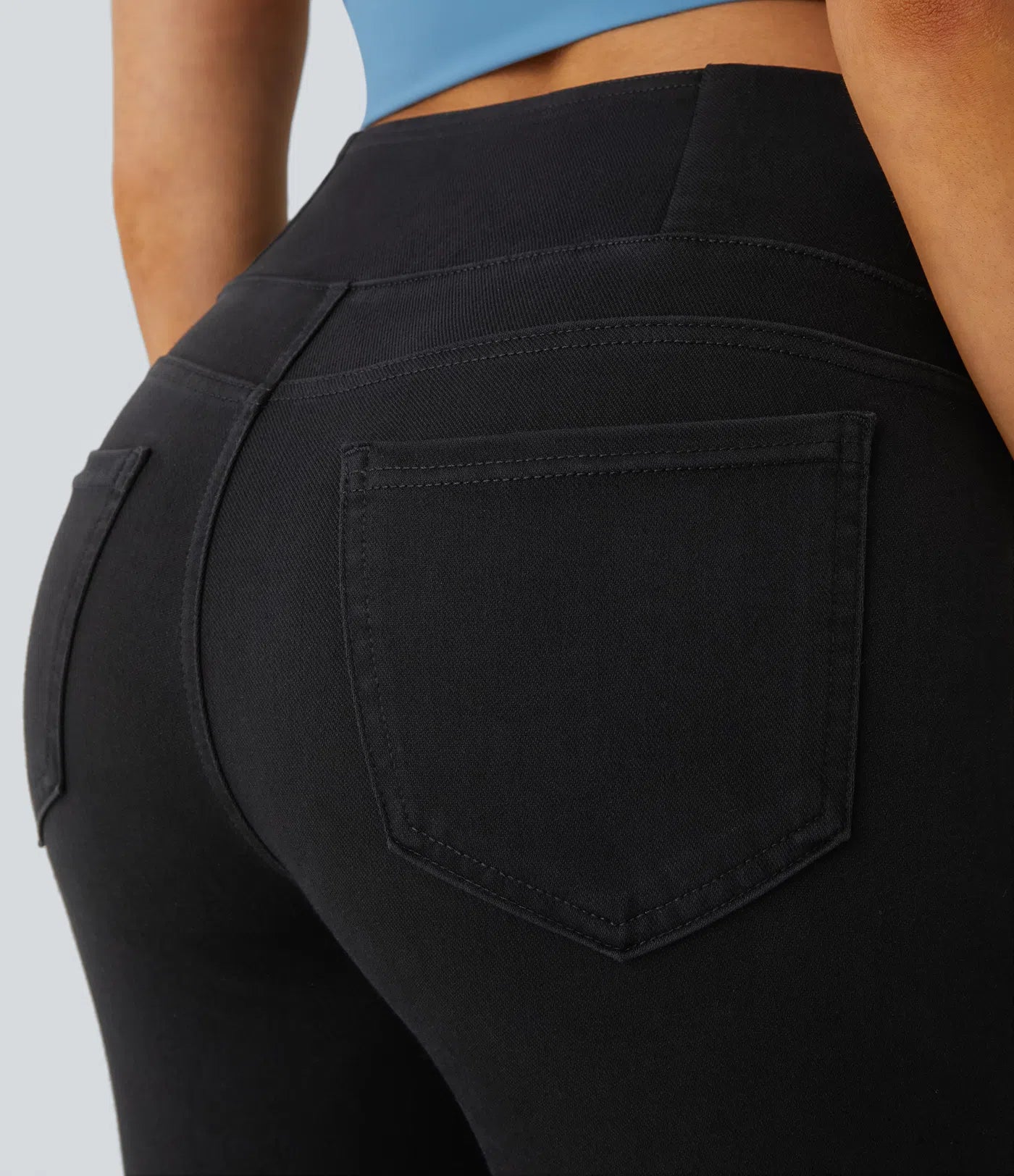 BumFlair - High Waisted Crossover Pockets Denim Work Leggings