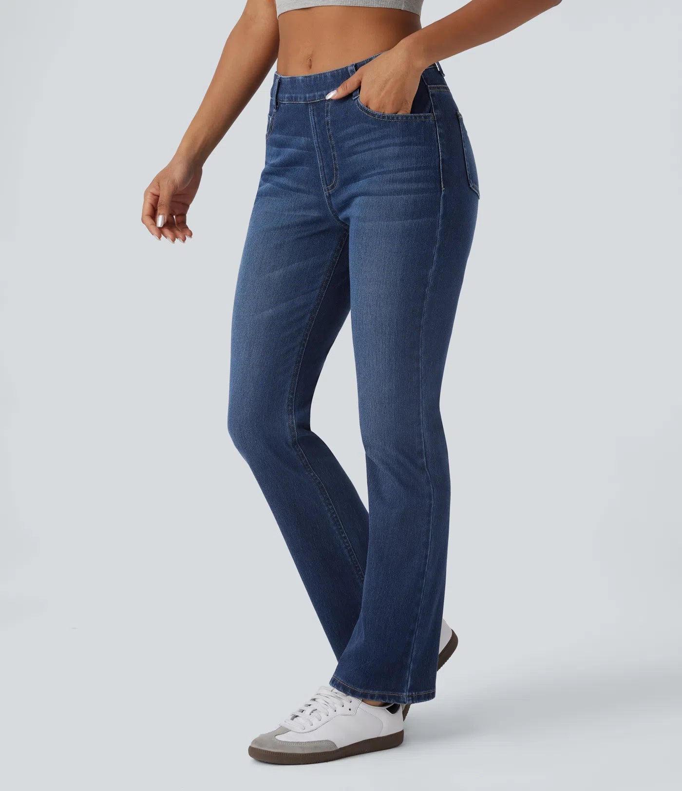 BumFlair - High Waisted Pockets Washed Casual Bootcut Jeans