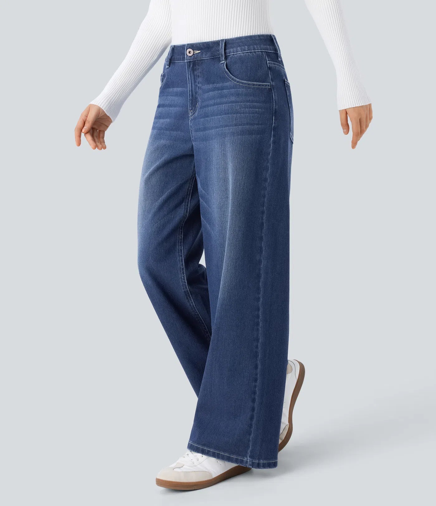 BumFlair - Low Rise Zipper Pockets Washed Baggy Wide Leg Casual Jeans