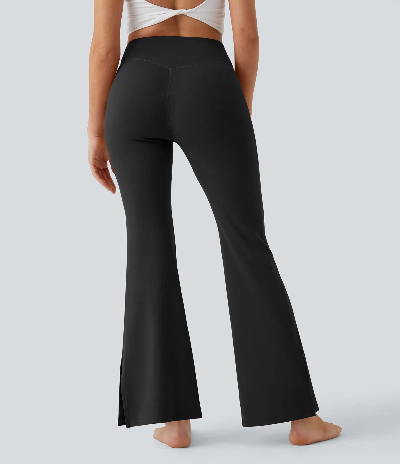 BumFlair - DayStretch Crossover Pocket Hem Full Length Flare Leggings-Smile