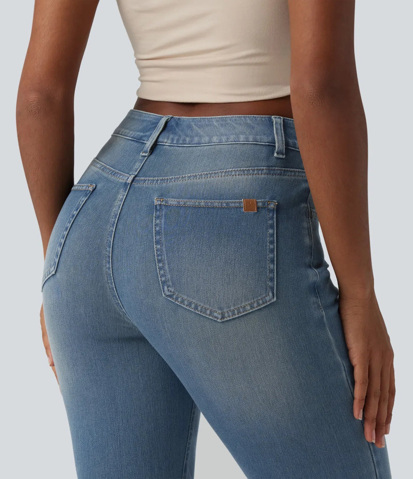 BumFlair - High Waisted Pockets Washed Casual Bootcut Jeans
