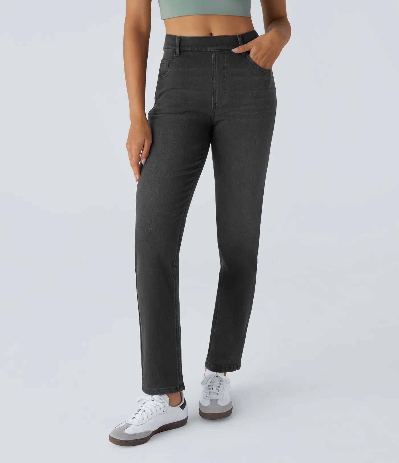 BumFlair - High Waisted Pockets Straight Leg Washed Casual Jeans