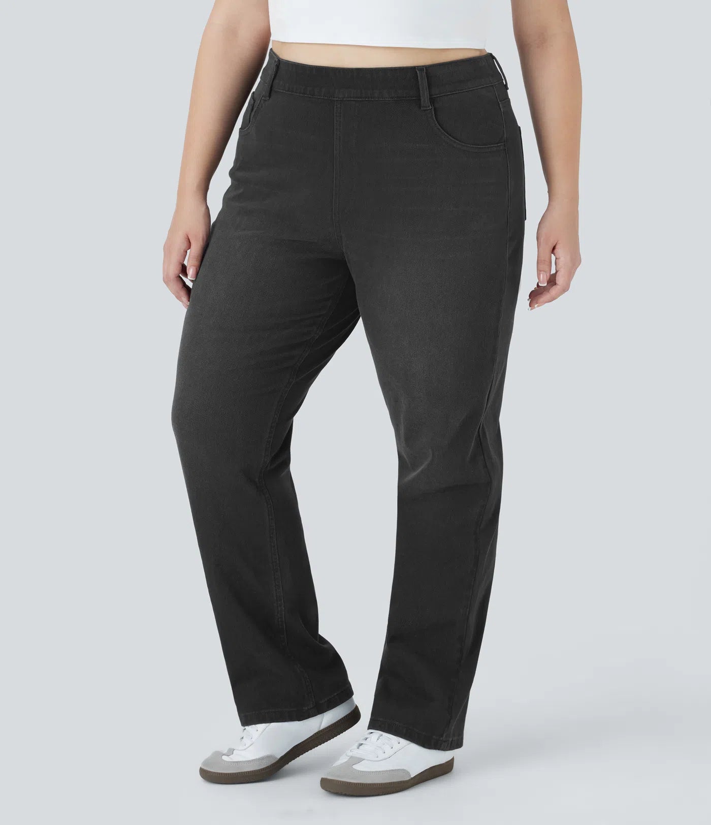 BumFlair - High Waisted Pockets Straight Leg Washed Casual Plus Size Jeans