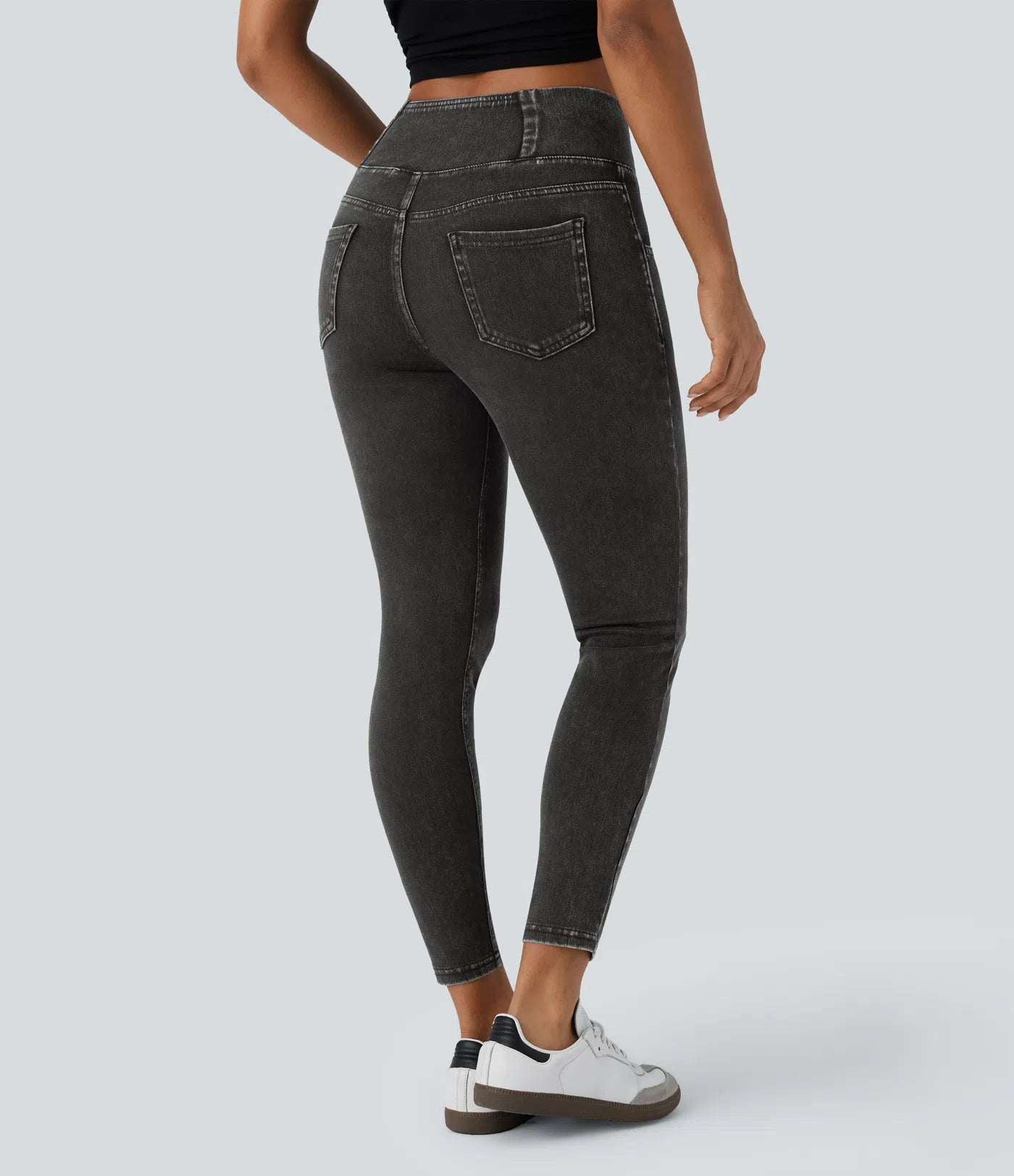 BumFlair - High Waisted Crossover Pockets Denim Work Leggings
