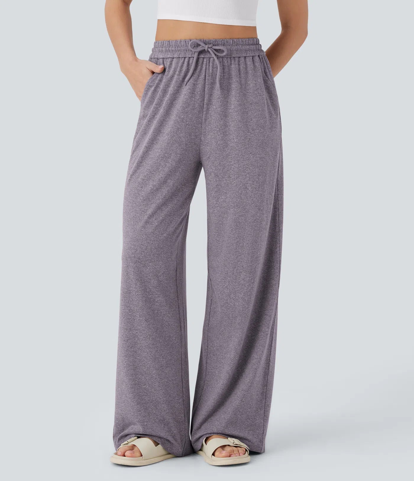 BumFlair - High Waisted Drawstring Pocket Wide Leg Casual Pants