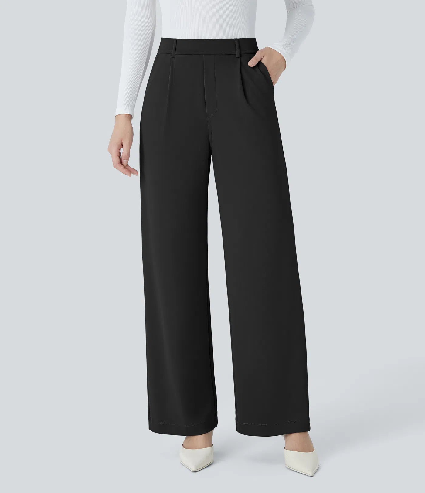 BumFlair – High Waisted Pocket Straight Leg Crepe Work Pants