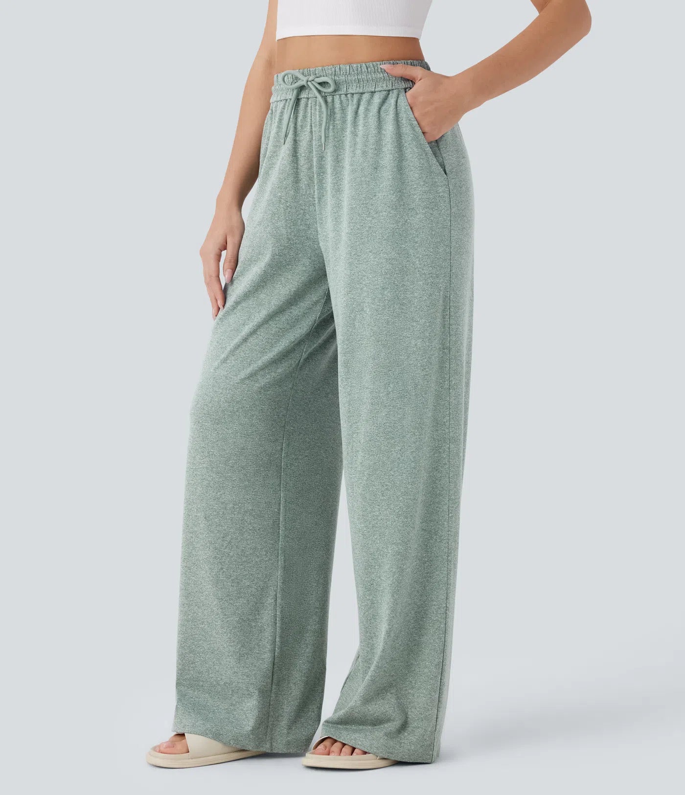 BumFlair - High Waisted Drawstring Pocket Wide Leg Casual Pants