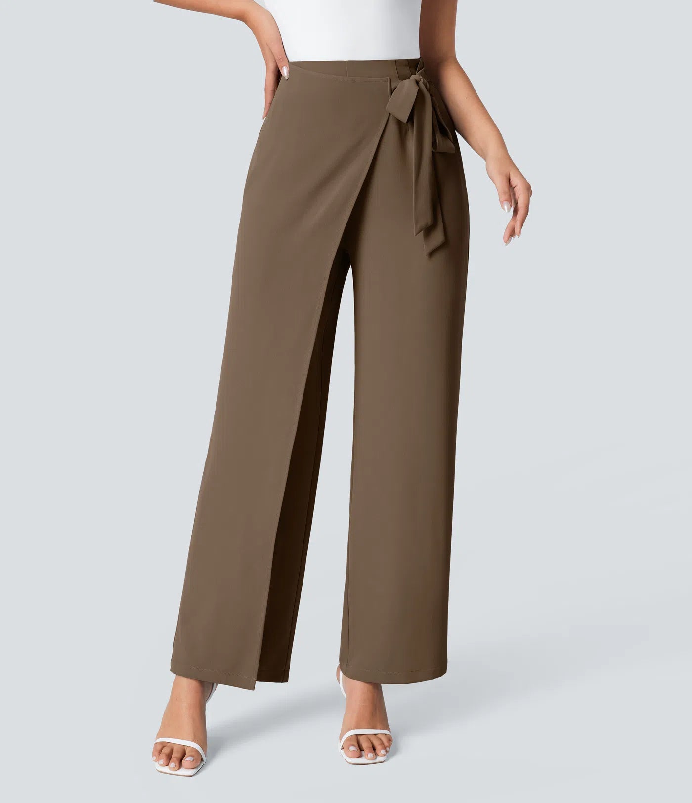 BumFlair - High Waisted Tie Side Wide Leg Work Pants