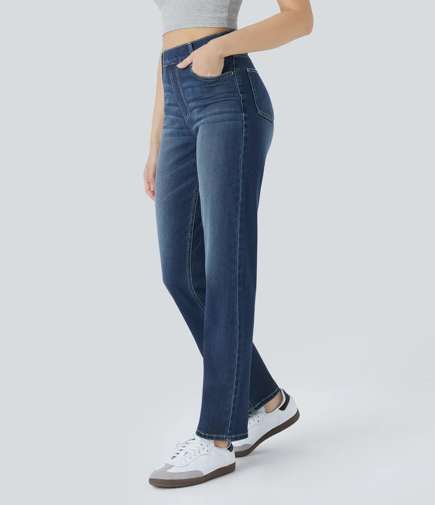 BumFlair - High Waisted Pockets Straight Leg Washed Casual Jeans
